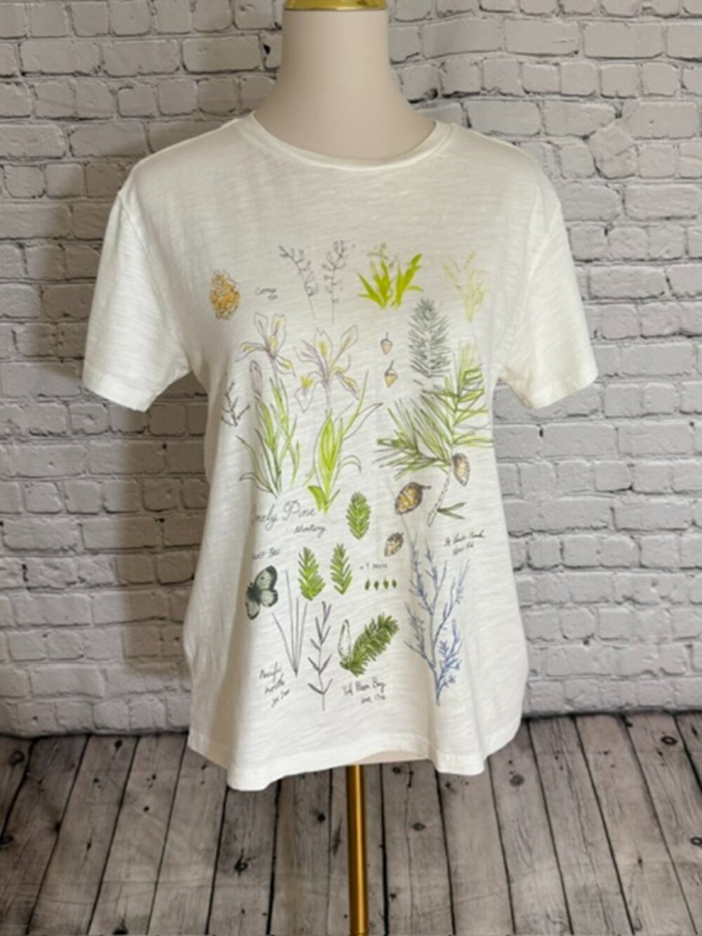 Lucky Brand Forest Forage Botanical Boyfriend Tee Relaxed White XS